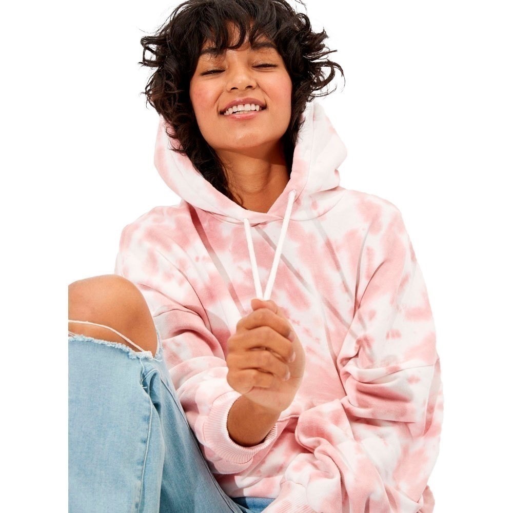 American Eagle Pink White Tie Dye Long Sleeve Relaxed Pullover Hoodie Size XS